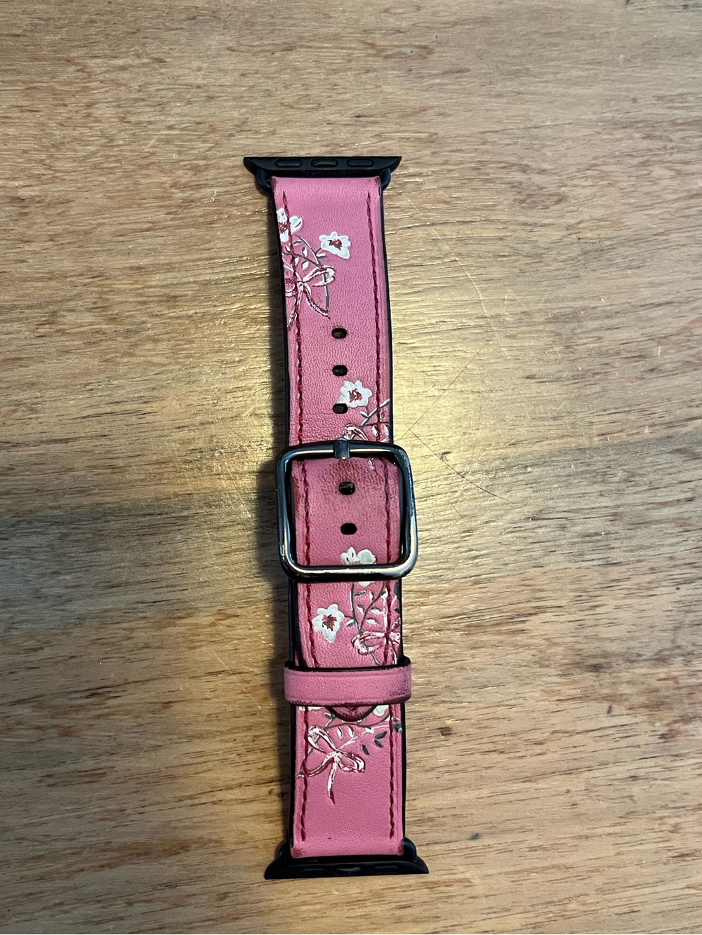 Coach Pink Floral Bow Print Glovetanned Leather Apple Watch Strap 38mm